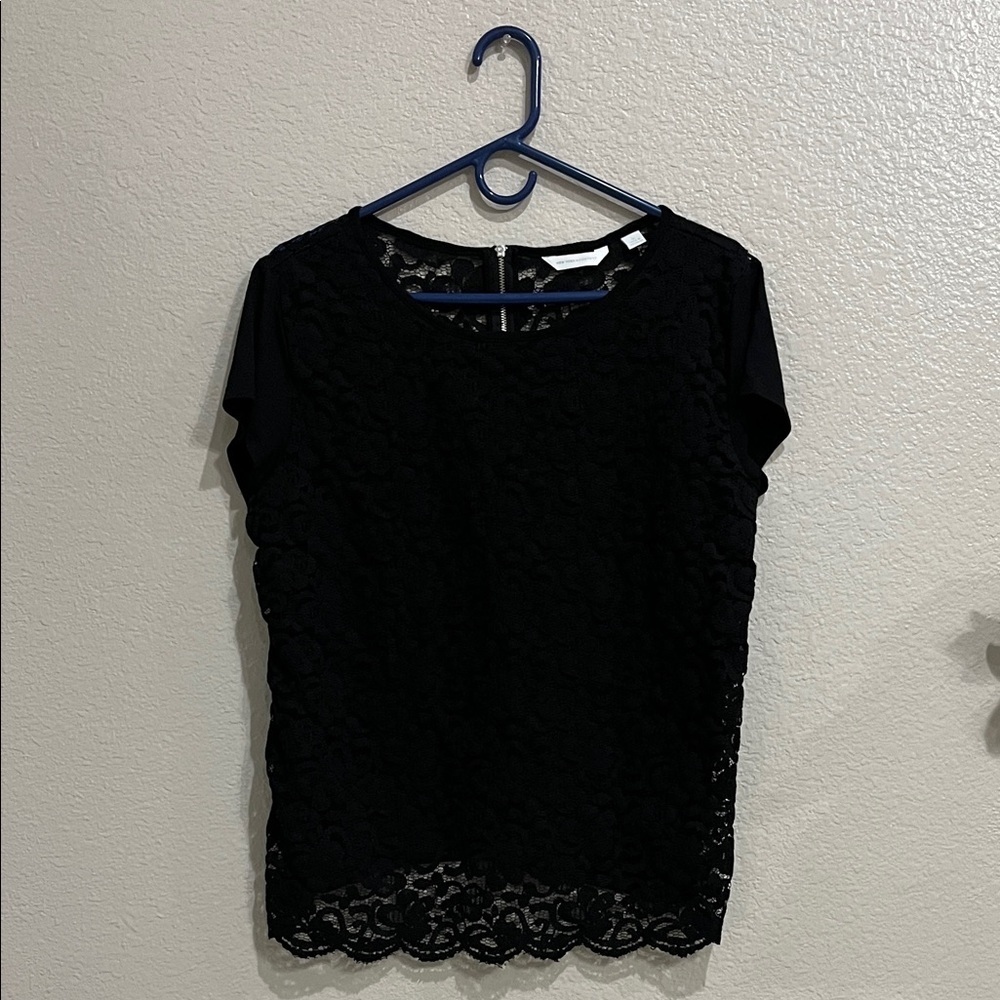 New York & Company Women’s Black Lace Blouse Short Sleeve Back Zip Sz XL Goth